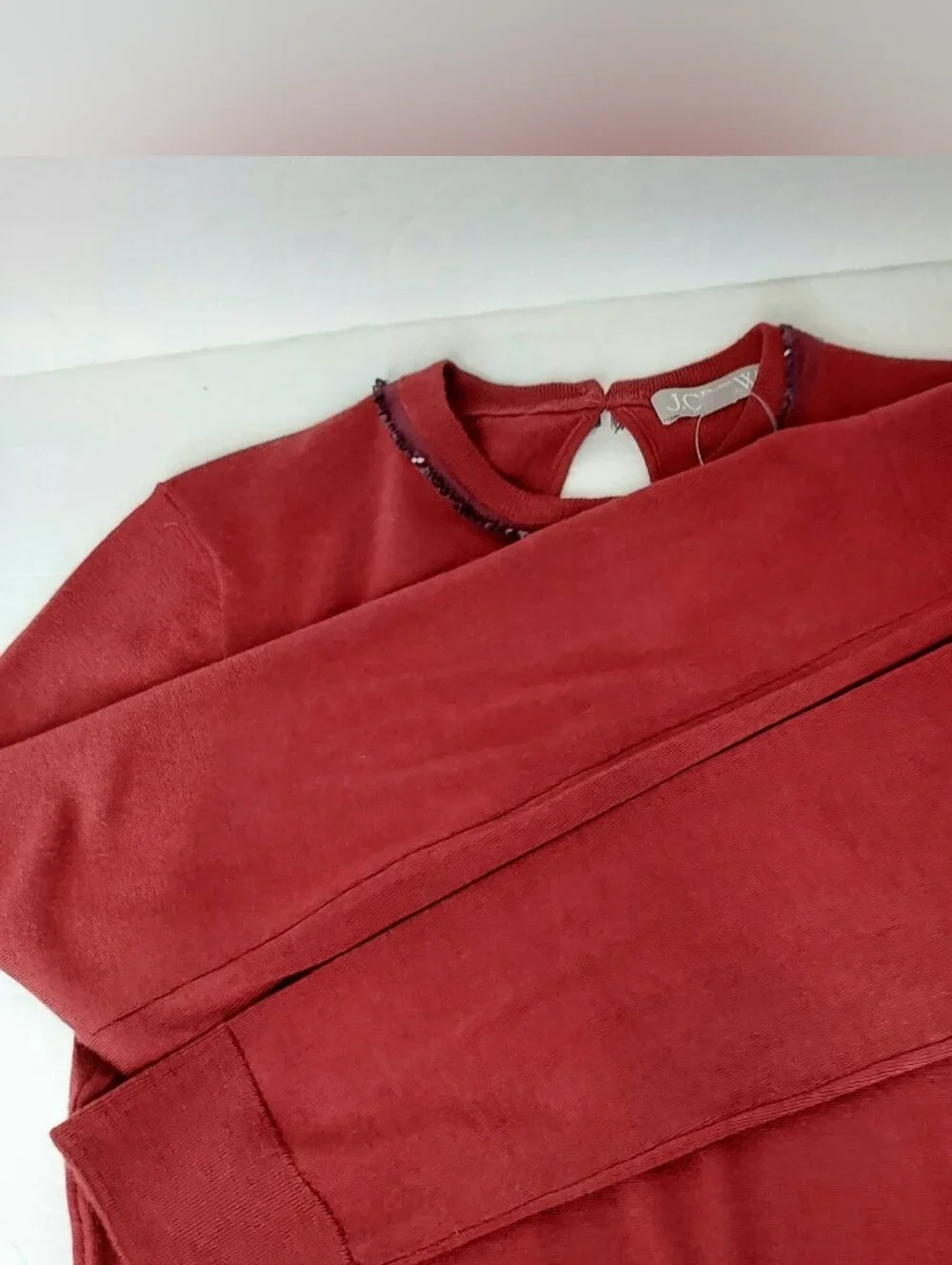 New J. Crew Merino Wool Carolyn Embellished Crewneck Sweater Red Large